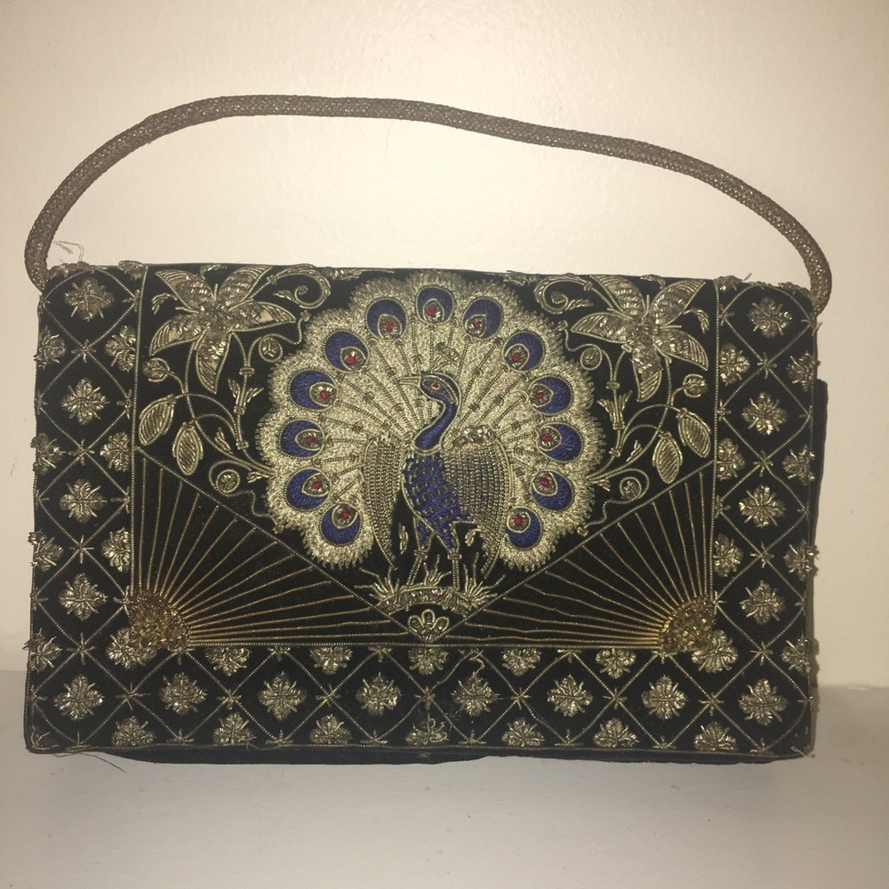 Vintage Hand Beaded Peacock Purse From India